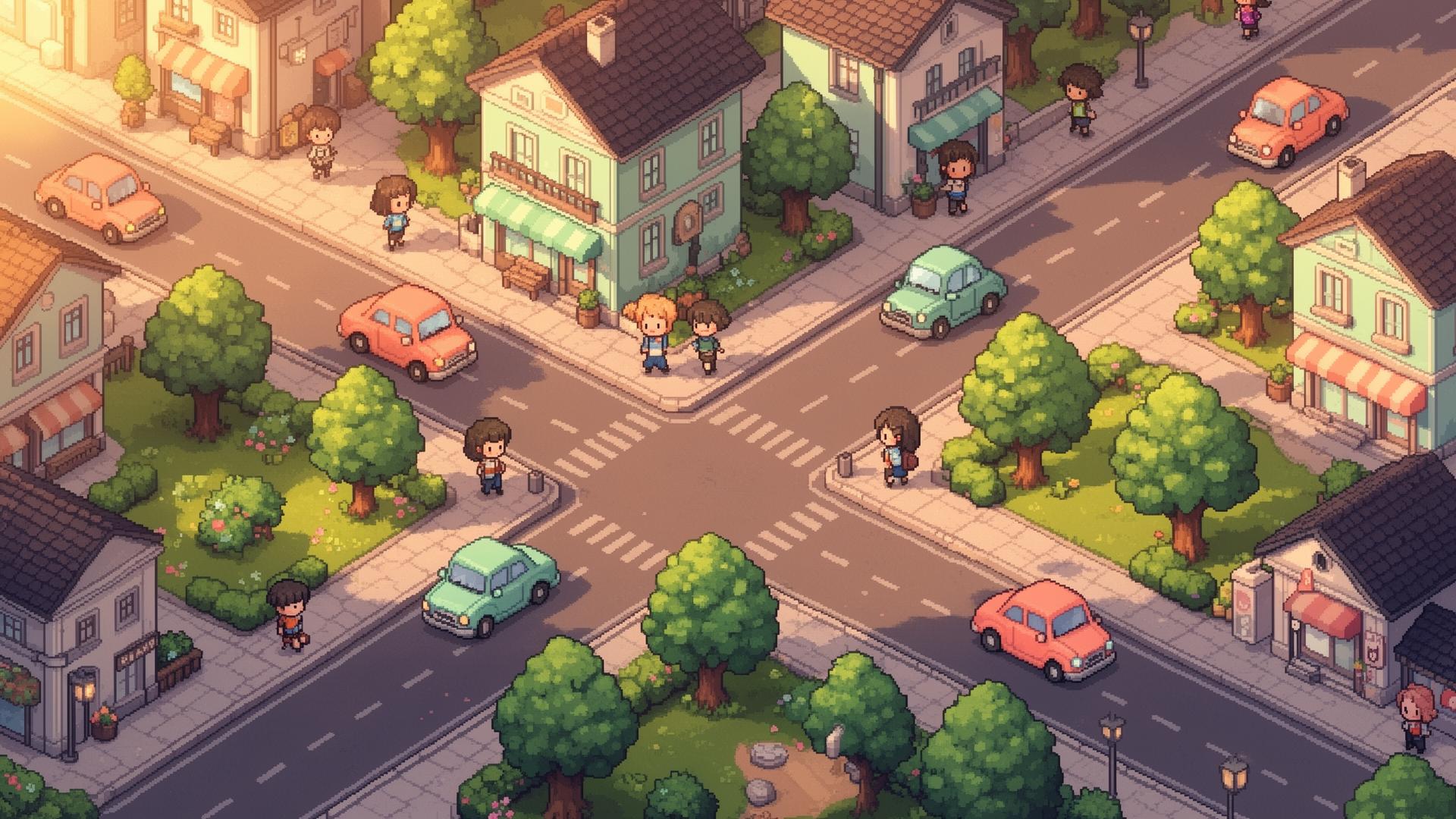 A cozy pixel-art city in WhatsLife