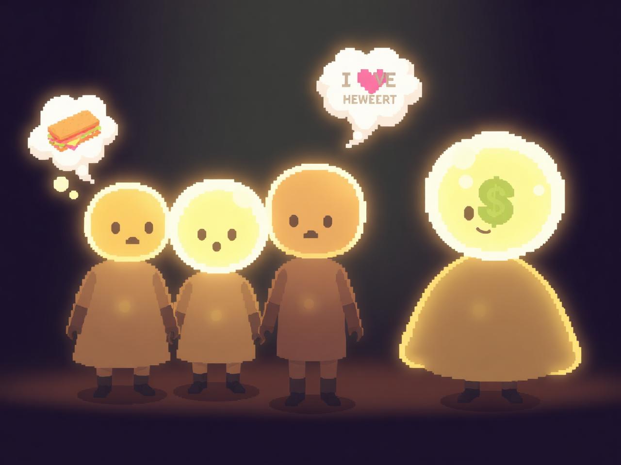 NPCs with glowing souls and thought bubbles